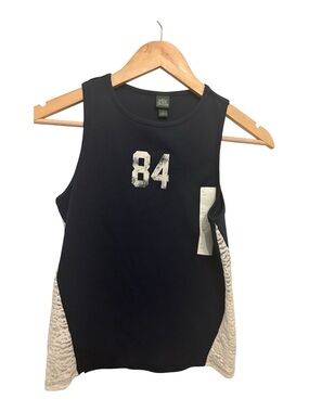 wild fable Black Tank Top with Cream Side Panels and '84' Graphic